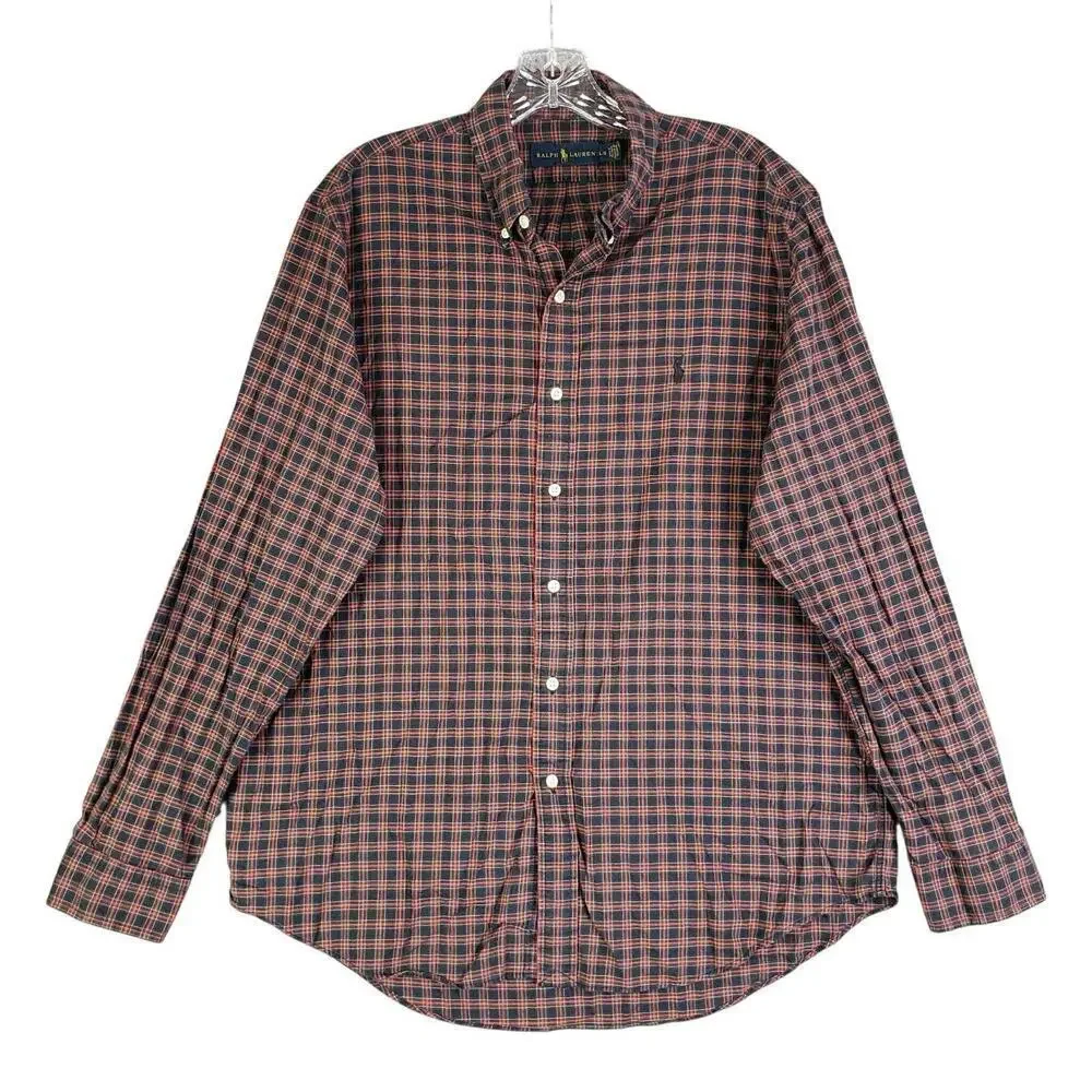 Polo Ralph Lauren Oxford Men’s Size Large Black Red Plaid LS Button Down Shirt